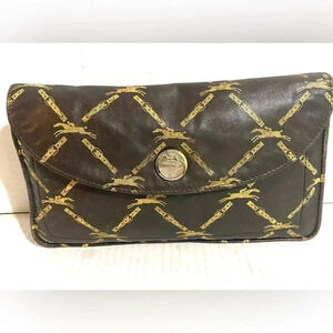 Longchamp vintage lattice brown leather clutch bag